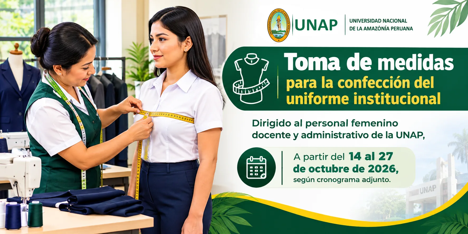 imagen de una confeccionista tomando medidas para uniformes del personal femenino