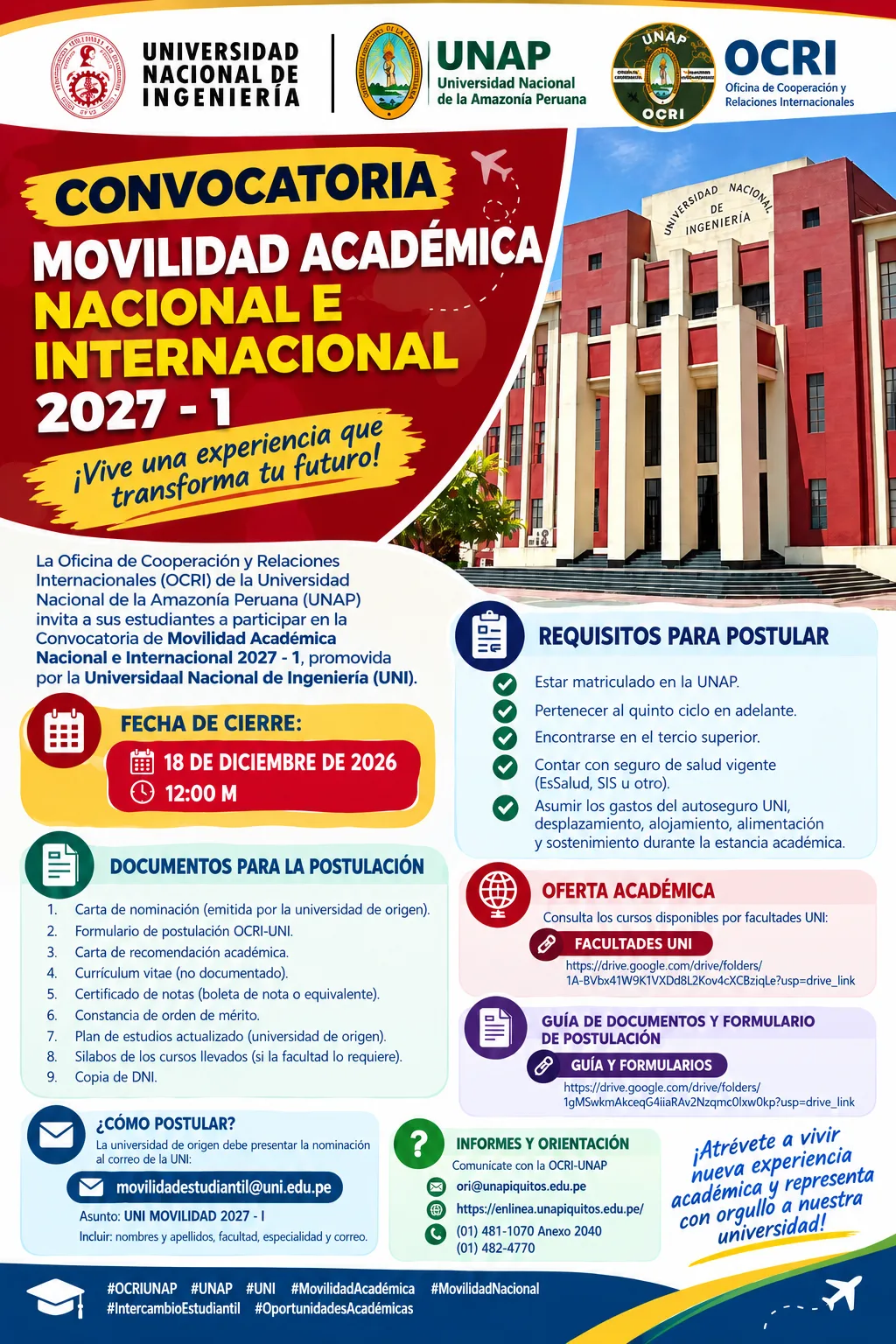 CONVOCATORIAS A MOVILIDAD ACADÉMICA, BECAS, PASANTÍAS Y OTROS
