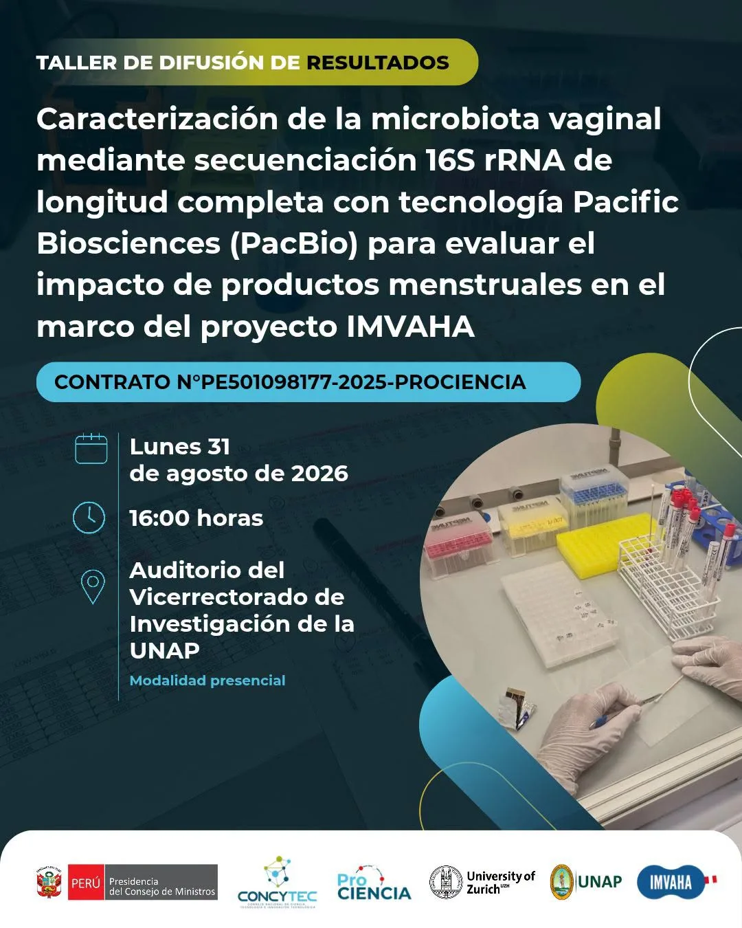 UNAP realizará taller de difusión de resultados sobre caracterización de la microbiota vaginal mediante secuenciación 16S rRNA
